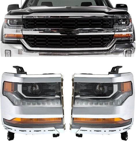 مجموعة المصابيح الأمامية Labwork، بديل متوافق لـ 2016-2019 Chevy Silverado 1500 [HID/Xenon Model] مصباح أمامي لجهاز العرض DRL لغطاء الكروم من جانب الركاب in Kuwait