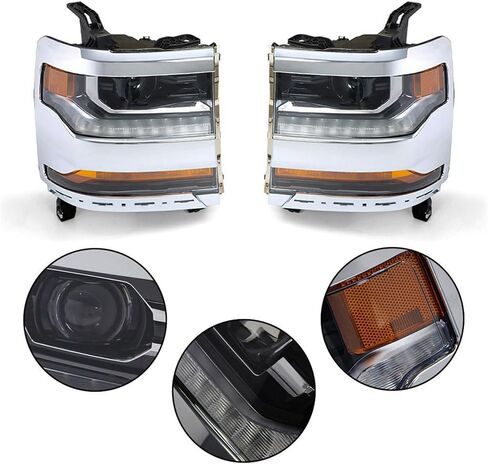 مجموعة المصابيح الأمامية Labwork، بديل متوافق لـ 2016-2019 Chevy Silverado 1500 [HID/Xenon Model] مصباح أمامي لجهاز العرض DRL لغطاء الكروم من جانب الركاب in Kuwait