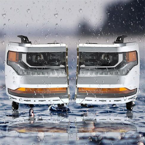 مجموعة المصابيح الأمامية Labwork، بديل متوافق لـ 2016-2019 Chevy Silverado 1500 [HID/Xenon Model] مصباح أمامي لجهاز العرض DRL لغطاء الكروم من جانب الركاب in Kuwait