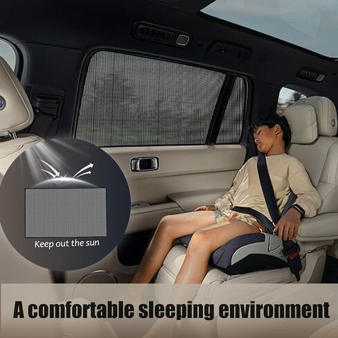 قطعتان من مظلة نافذة السيارة الجانبية، مظلة نافذة جانبية شبكية قابلة للحمل، مع حماية مغناطيسية من الشمس وحماية من الأشعة فوق البنفسجية، ظلال نافذة السيارة، للنوافذ الجانبية للمقعد الخلفي للسيارة in Kuwait