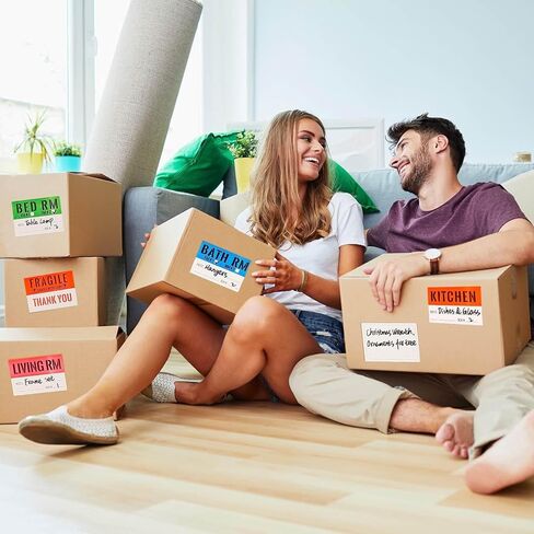 ملصقات صناديق متحركة منزلية قابلة للإزالة، ملصقات منزلية متحركة، 240 قطعة من علامات الغرفة ملصقات صناديق متحركة 2 × 3 بوصة ملصقات صناديق التعبئة الملونة للغرفة ملصقات هشة in Kuwait