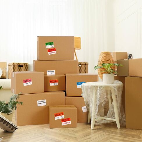 ملصقات صناديق متحركة منزلية قابلة للإزالة، ملصقات منزلية متحركة، 240 قطعة من علامات الغرفة ملصقات صناديق متحركة 2 × 3 بوصة ملصقات صناديق التعبئة الملونة للغرفة ملصقات هشة in Kuwait