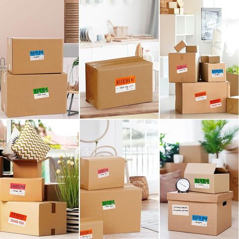 ملصقات صناديق متحركة منزلية قابلة للإزالة، ملصقات منزلية متحركة، 240 قطعة من علامات الغرفة ملصقات صناديق متحركة 2 × 3 بوصة ملصقات صناديق التعبئة الملونة للغرفة ملصقات هشة in Kuwait