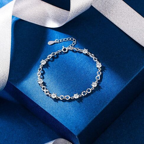 EleQueen Women's Infinity Symbol Tennis Bracelet 925 Sterling Silver Round Cubic Zirconia Bridal Jewelry, 6.3"+1.5" Extender, Valentine's Day/Mother's Day/Christmas Jewelry Gift for Wife/Mom in Saudi Arabia