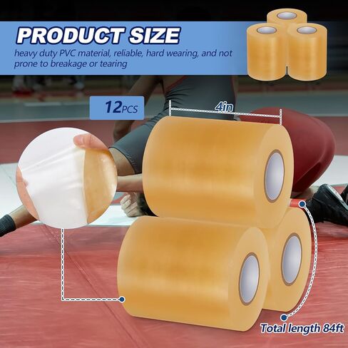 12 Rolls Wrestling Mat Tape PVC Gymnastic Floor Tape Clear Tape for Gym Floor Tape for Grappling Exercise Carpet Seaming Cover Home Workout (4‘’ x 84') in Saudi Arabia