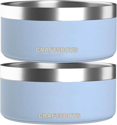 Dog Bowl, Dog Food Water Bowl with Non-Slip Rubber Base, Stainless Steel Dog Bowls, Double Wall Dog Bowl Small Medium Large Dogs, 48oz, Pack of 2 (Blue) in Kuwait
