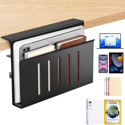 Under Desk Storage-No Drill Hanging Desk Side Storage, Metal Side Desk Storage Laptop Holder with Anti-Scratch Pad, and File Desk Organizer Drawers Suitable for Office and Home Space in Saudi Arabia