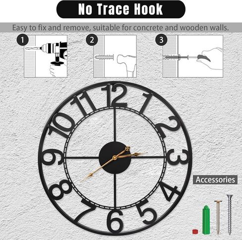 24 Inch Large Black Metal Wall Clock for Living Room Decor, Silent Non Ticking Analog Wall Clock Battery Operated, Modern Metal Wall Clock for Bedroom, Kitchen, Office - Arabic Numerals in Saudi Arabia