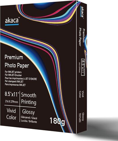 Glossy Photo Paper 8.5x11 48lb 180gsm 120 Sheets White Photographic Paper Single Side Printable Photo for all Inkjet Printers Letter Size in Saudi Arabia