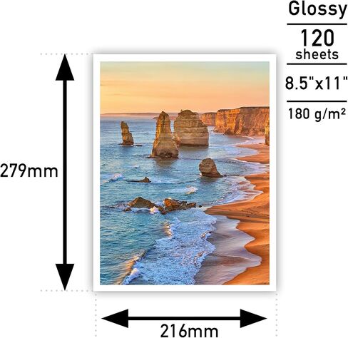 Glossy Photo Paper 8.5x11 48lb 180gsm 120 Sheets White Photographic Paper Single Side Printable Photo for all Inkjet Printers Letter Size in Saudi Arabia
