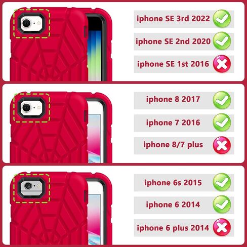 Grifobes for iPhone SE 2022/2020 Case, for iPhone 8/7 / 6 / 6S with [2Pack] Tempered Glass Screen Protector, Heavy Duty Shockproof Protective iPhone SE 3rd/2nd Generation Cover 4.7" for Kids Boys in Saudi Arabia