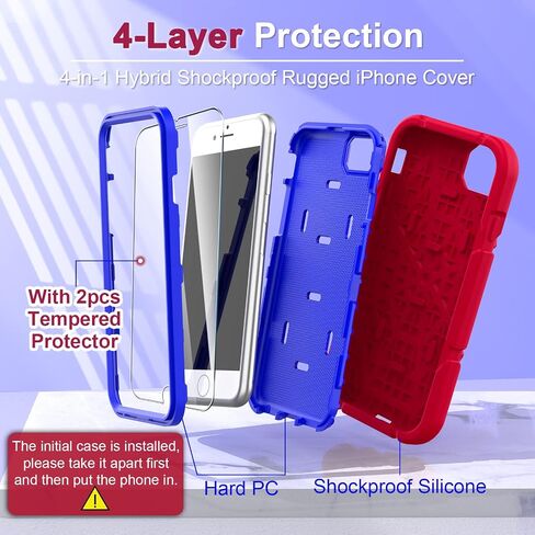 Grifobes for iPhone SE 2022/2020 Case, for iPhone 8/7 / 6 / 6S with [2Pack] Tempered Glass Screen Protector, Heavy Duty Shockproof Protective iPhone SE 3rd/2nd Generation Cover 4.7" for Kids Boys in Saudi Arabia