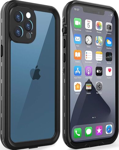حافظة مقاومة للماء بتصميم لهاتف iPhone 12 Pro Max مقاس 6.7 بوصات، حافظة مقاومة للصدمات لكامل الجسم لهاتف iPhone 12 Pro Max مع واقي شاشة، غطاء هاتف مقاوم للغبار لهاتف iPhone 12 Pro Max (أسود) in Saudi Arabia