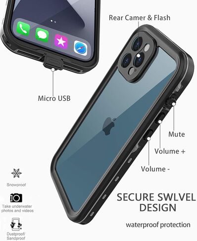 حافظة مقاومة للماء بتصميم لهاتف iPhone 12 Pro Max مقاس 6.7 بوصات، حافظة مقاومة للصدمات لكامل الجسم لهاتف iPhone 12 Pro Max مع واقي شاشة، غطاء هاتف مقاوم للغبار لهاتف iPhone 12 Pro Max (أسود) in Saudi Arabia