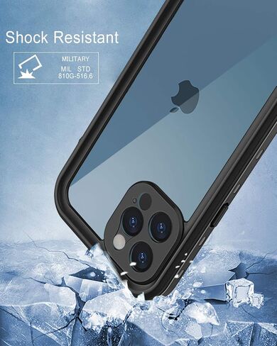 حافظة مقاومة للماء بتصميم لهاتف iPhone 12 Pro Max مقاس 6.7 بوصات، حافظة مقاومة للصدمات لكامل الجسم لهاتف iPhone 12 Pro Max مع واقي شاشة، غطاء هاتف مقاوم للغبار لهاتف iPhone 12 Pro Max (أسود) in Saudi Arabia