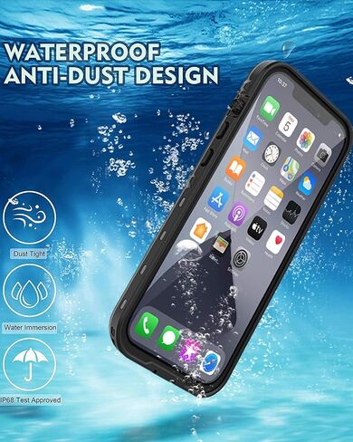 حافظة مقاومة للماء بتصميم لهاتف iPhone 12 Pro Max مقاس 6.7 بوصات، حافظة مقاومة للصدمات لكامل الجسم لهاتف iPhone 12 Pro Max مع واقي شاشة، غطاء هاتف مقاوم للغبار لهاتف iPhone 12 Pro Max (أسود) in Saudi Arabia