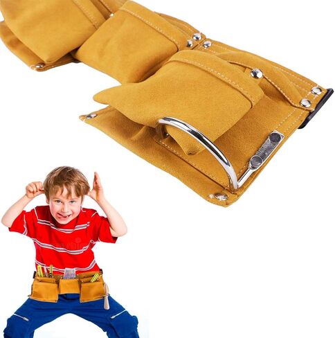 Children's Leather Tool Belt, Messar Kids Leather Working Tool Belt Child's Tool Apron Pouch Bag for Youth Costumes Dress Up Construction Role Play (yellow) in Kuwait