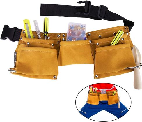 Children's Leather Tool Belt, Messar Kids Leather Working Tool Belt Child's Tool Apron Pouch Bag for Youth Costumes Dress Up Construction Role Play (yellow) in Kuwait