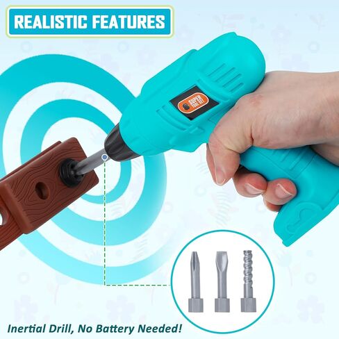 مجموعة أدوات الأطفال - أداة لعبة التظاهر مع صندوق الأدوات، ملحقات أداة حفر لعبة الأطفال الصغار هدية للأطفال الصغار الأولاد الذين تتراوح أعمارهم بين 3 4 5 6 7 in Kuwait