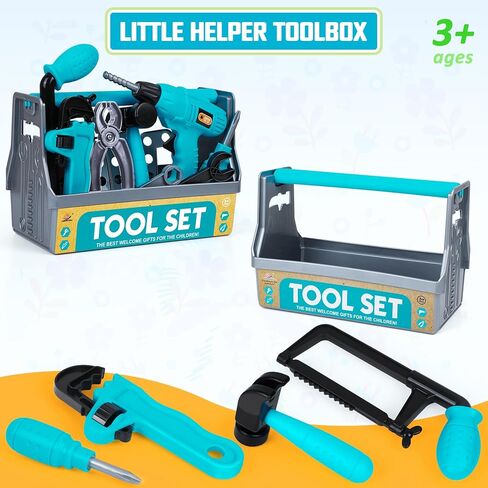 مجموعة أدوات الأطفال - أداة لعبة التظاهر مع صندوق الأدوات، ملحقات أداة حفر لعبة الأطفال الصغار هدية للأطفال الصغار الأولاد الذين تتراوح أعمارهم بين 3 4 5 6 7 in Kuwait