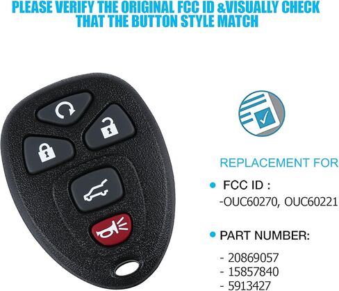 Keyless Entry Remote Control Fob for 2007-2016 Chevy Suburban Tahoe Traverse Buick Enclave Cadillac Escalade GMC Acadia Yukon (OUC60270, OUC60221) 5Btn 1 Pack in Kuwait