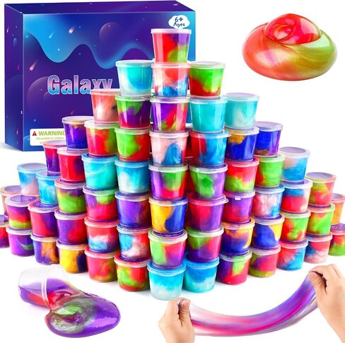 65 Pack Galaxy Slime Kits, Party Favors Slime Kit for Girls and Boys, Soft and Non-Sticky, Colourful Galaxy Slime Kids Stress Relief Toys, DIY Slime Making Kit in Saudi Arabia