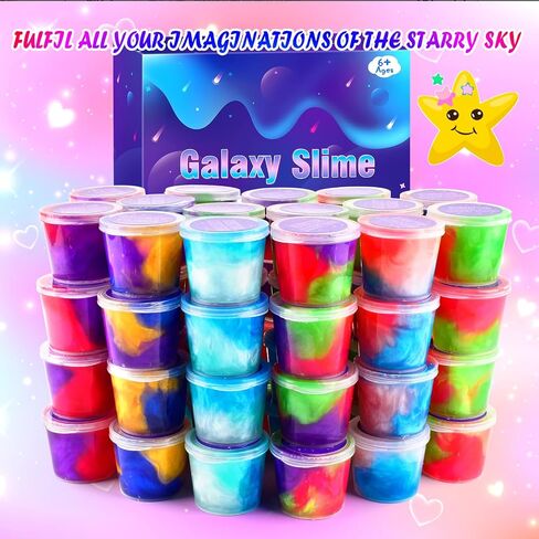 65 Pack Galaxy Slime Kits, Party Favors Slime Kit for Girls and Boys, Soft and Non-Sticky, Colourful Galaxy Slime Kids Stress Relief Toys, DIY Slime Making Kit in Saudi Arabia