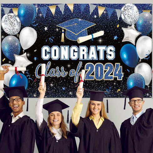 2024 Congrats Grad Backdrop for Class Graduation Photography Backdrop Photo Props Prom Booth Graduation Background Banner Graduation Party Decorations(Green) in Saudi Arabia