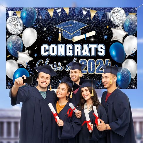 2024 Congrats Grad Backdrop for Class Graduation Photography Backdrop Photo Props Prom Booth Graduation Background Banner Graduation Party Decorations(Green) in Saudi Arabia