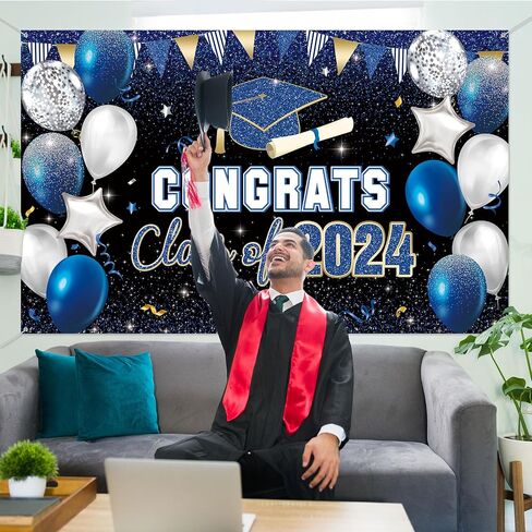 2024 Congrats Grad Backdrop for Class Graduation Photography Backdrop Photo Props Prom Booth Graduation Background Banner Graduation Party Decorations(Green) in Saudi Arabia
