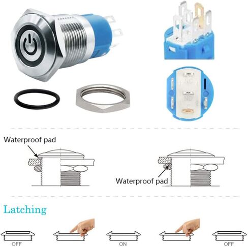 WerFamily 2 Colors Power Indicator LED 16mm Latching Push Button Switch 1NO 1NC SPDT ON/OFF Waterproof Metal Round (Red and Blue) in Saudi Arabia