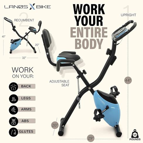 دراجة تمارين لانوس للمنزل - 2 في 1 دراجة تمارين مستلقية وأوضاع ركوب الدراجات الداخلية المستقيمة، دراجة تمرين مقاومة مغناطيسية 10 مستويات، آلة دراجة ثابتة قابلة للطي، دراجة لياقة بدنية in Kuwait