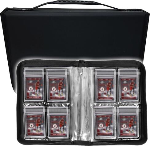 Graded Card Binder, 4 Pocket Slab Binder Holds 32 Graded Cards equipped with handle, Premium Slab Card Holder with Sleeves, Protective Zippered and Display Album for PSA, CSG, CGS, GMA & Standard Slab in Kuwait