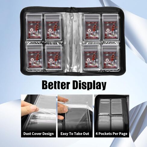 Graded Card Binder, 4 Pocket Slab Binder Holds 32 Graded Cards equipped with handle, Premium Slab Card Holder with Sleeves, Protective Zippered and Display Album for PSA, CSG, CGS, GMA & Standard Slab in Kuwait