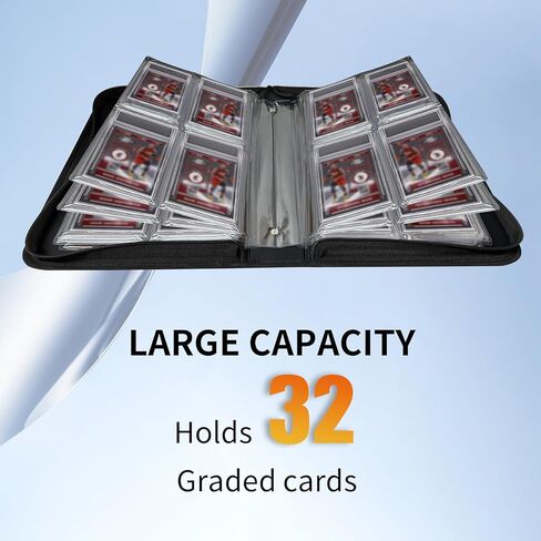 Graded Card Binder, 4 Pocket Slab Binder Holds 32 Graded Cards equipped with handle, Premium Slab Card Holder with Sleeves, Protective Zippered and Display Album for PSA, CSG, CGS, GMA & Standard Slab in Kuwait