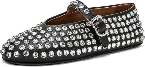 Women's Rhinestone Ballet Flats Crystal Mary Jane Flats Buckle Strap Studded Shoes in Saudi Arabia