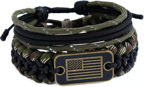 CRAFT.VIBE Paracord Bracelets - Adjustable Size Bracelets with Bronze USA Flag Charm - 550 Paracord Survival Bracelets for Hiking Camping Outdoor Traveling - Handmade Bracelet For Men and Women - Gifts for US Army Military Veterans in Saudi Arabia