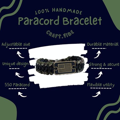 CRAFT.VIBE Paracord Bracelets - Adjustable Size Bracelets with Bronze USA Flag Charm - 550 Paracord Survival Bracelets for Hiking Camping Outdoor Traveling - Handmade Bracelet For Men and Women - Gifts for US Army Military Veterans in Saudi Arabia