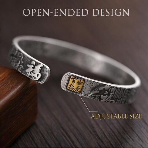 Glowave 999 سوار فنغ شوي من الفضة الاسترليني، سوار بنمط الخيزران فورتشن قابل للتعديل، حلية لاكي فنغ شوي، سوار تعويذة الحظ والسعادة للرجال والنساء in Kuwait