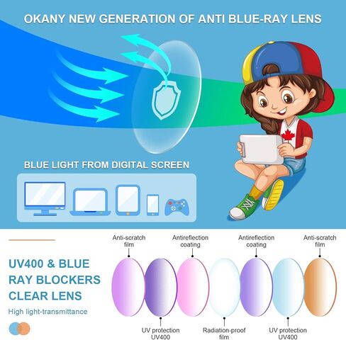 نظارات Okany Blue Light للأطفال، 3 عبوات مضادة للوهج وإجهاد العين، نظارات الكمبيوتر والهاتف والهواتف اللوحية للحماية من الأشعة فوق البنفسجية للأطفال الأولاد والبنات من سن 3 إلى 12 عامًا (أسود + شفاف + وردي) in Saudi Arabia