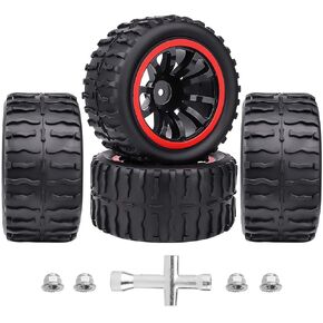 4 قطع من إطارات AllinRC الملصقة مسبقًا 1/10 RC Monster Truck وعجلات سداسية 12 مم لإطارات Traxxas Stampede Rustler VXL E-Revo Redcat Blackout Volcano Arrma Tekno HSP HPI Savage XS لجميع التضاريس (النوع A)