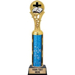 Open Bible Trophies, 11" Blue Stars Open Bible Trophy Award, Free Engraving Prime