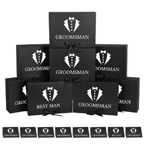 8Pack Groomsmen Proposal Box, 10.6x7.9x3.1 Inch Groomsmen Gift Box with Card and Ribbon, Will You Be My Groomsman Box for Groomsmen Proposal Gift (7 Groomsmen Box,1 Best Man Proposal Box)