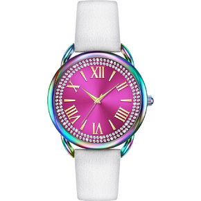 Bisley Women Watch Rainbow Analog Watches White Leather Strap Watch