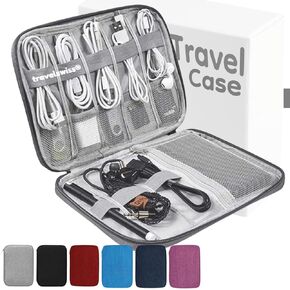 Travel Case Carry Pouch Electronic Accessories Organizer Portable Waterproof Double Layers All-in-One Storage Bag for Power Bank USB Cable Mouse Cords Charger Phone Earphone Flash Drive Black