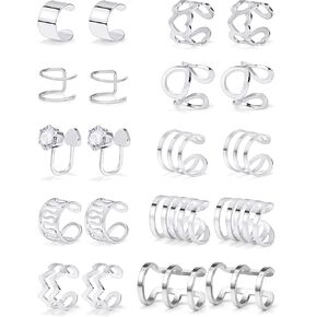 SCERRING Ear Cuff Fake Lip Helix Cartilage Clip On Wrap Earrings Non Piercing Earring Jewelry Set For Women Girls Stainless Steel 10 Pairs