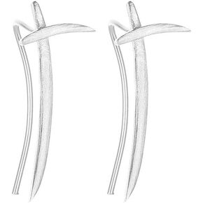 Katana Knift Simple Ear Climber Crawler Moon Cuffs Wrap Earrings for Women Girls Men 925 Sterling Silver Minimalist Long Wave Curved Bar Studs Pierced Geometric Post Vine Pin Personalized Hoops Jewely