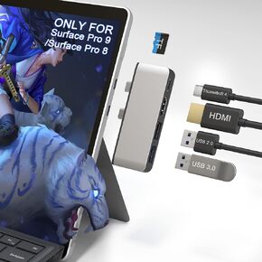 Surface Pro 8 Adapter, Surface Pro 8 Docking Station with 4K HDMI+USB-C Thunderbolt 4 (Display+Data+PD 100W)+USB 3.0/2.0+TF Card Slot, Triple Display USB C Hub for Surface Pro 8