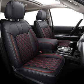 LUCKYMAN CLUB 2007-2021 Tundra Pickup Trucks Car Seat Covers X05-T3 Front-only, Fit SR5 SR Platinum TRD PRO Trims Crew/Crewmax/Extended/Double/Regular Cab with Water Proof Faux Leather (Black Front)