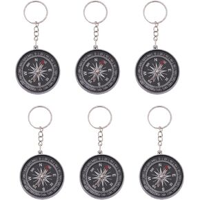 Toyvian 6PCS Mini Survival Compass Camping Hiking Pocket Compass Metal Compass Keychain for Party Favors Outdoor Camping